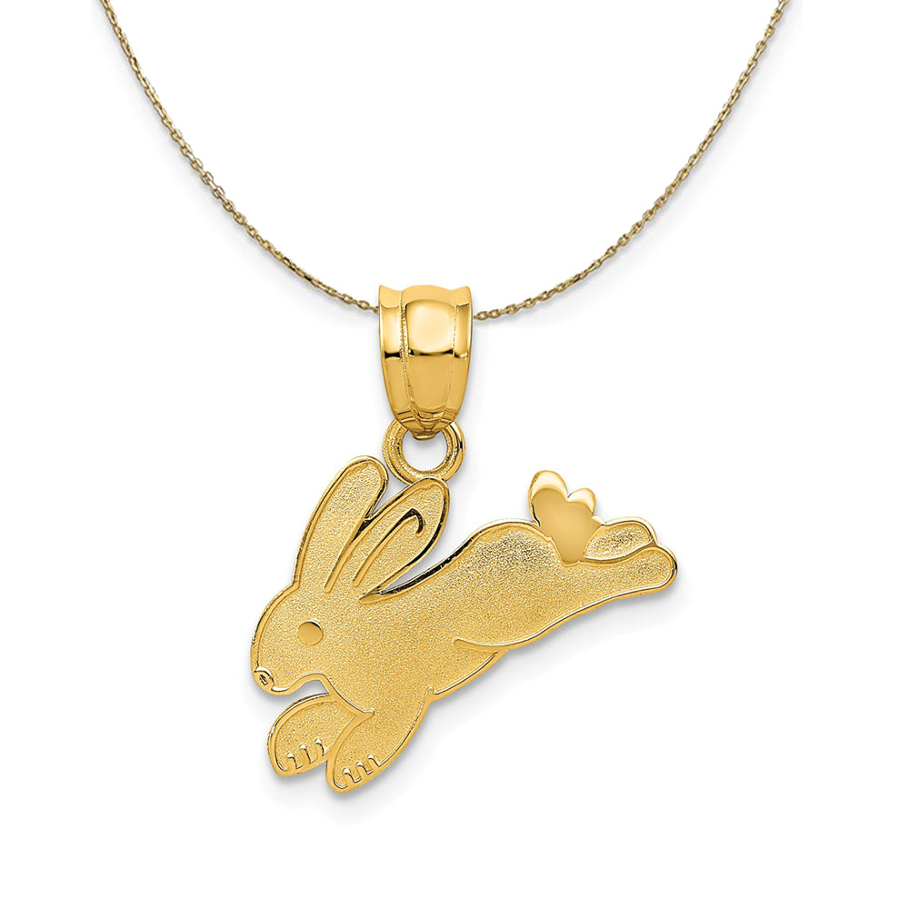 14k Yellow Gold Polished and Satin Rabbit Necklace, Item N24119 by The Black Bow Jewelry Co.