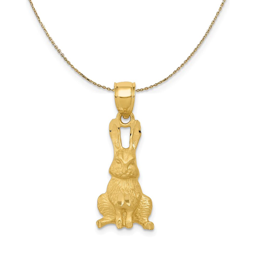 14k Yellow Gold Satin and Diamond Cut Rabbit (10mm) Necklace, Item N24122 by The Black Bow Jewelry Co.