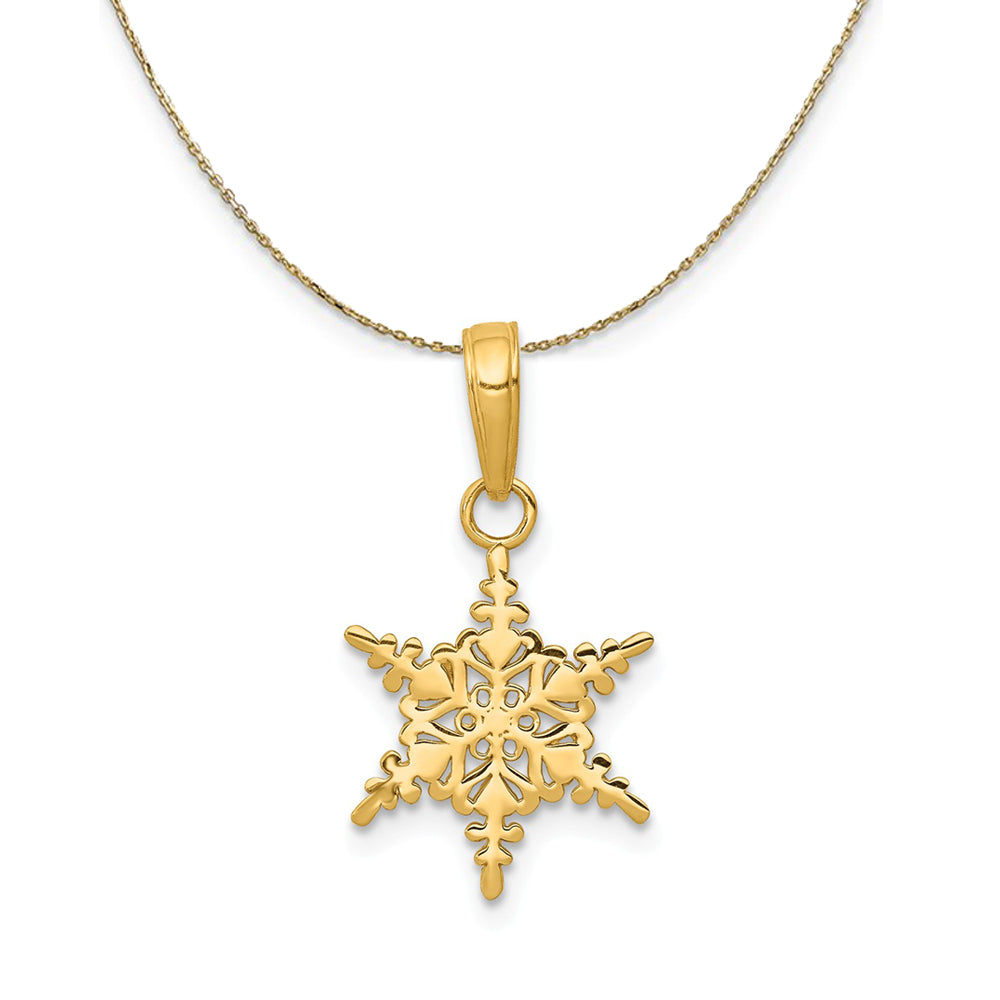 14k Yellow Gold Polished Small Snowflake Necklace, Item N24129 by The Black Bow Jewelry Co.