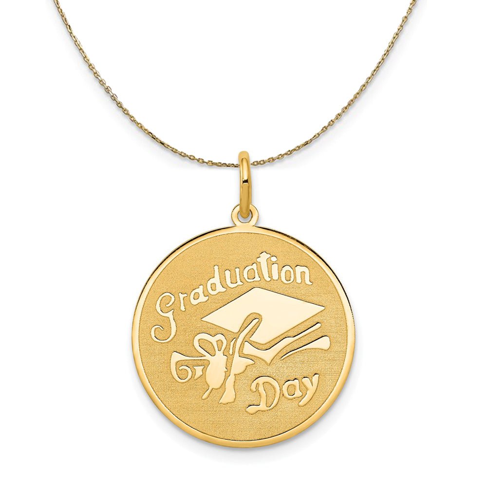 14k Yellow Gold Graduation Day Engravable Disc Necklace - 16 Inch ...