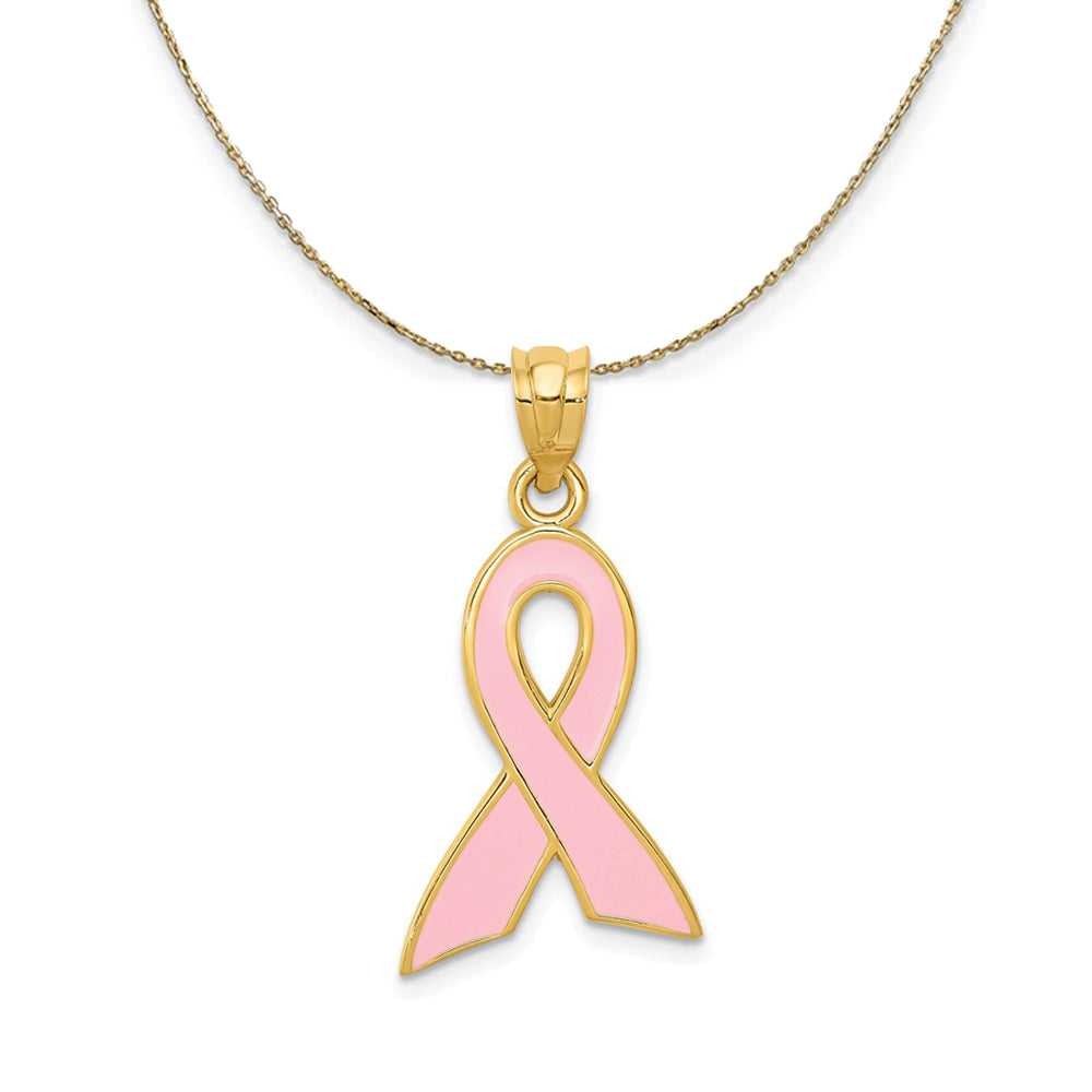 14k Yellow Gold & Pink Enamel Awareness (29mm) Necklace, Item N24212 by The Black Bow Jewelry Co.