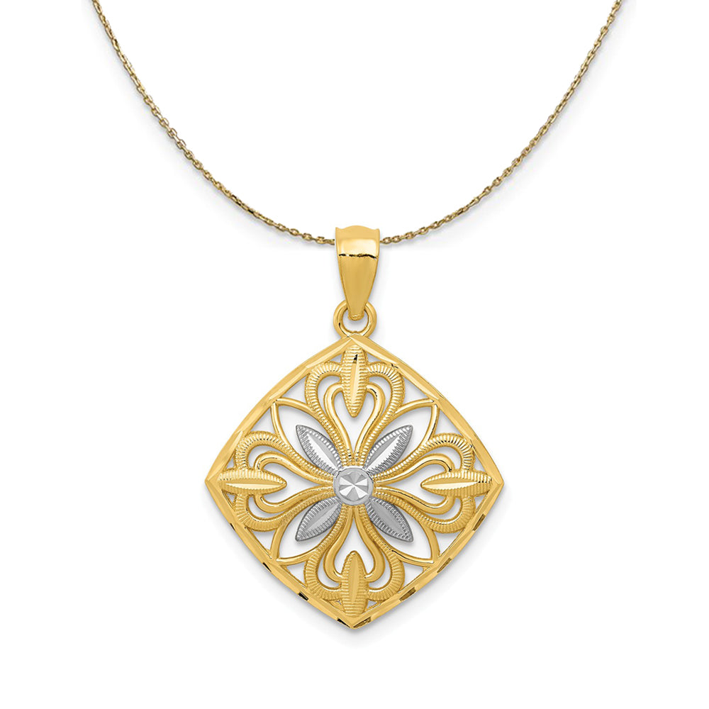 14k Yellow Gold & Rhodium Fancy Square (25mm) Necklace, Item N24214 by The Black Bow Jewelry Co.