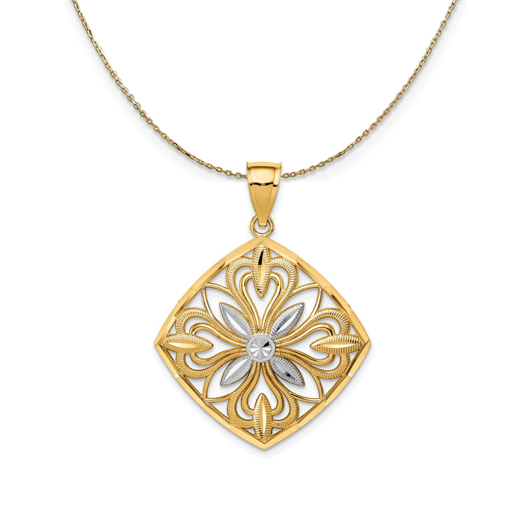 14k Yellow Gold & Rhodium Fancy Square (36mm) Necklace, Item N24215 by The Black Bow Jewelry Co.