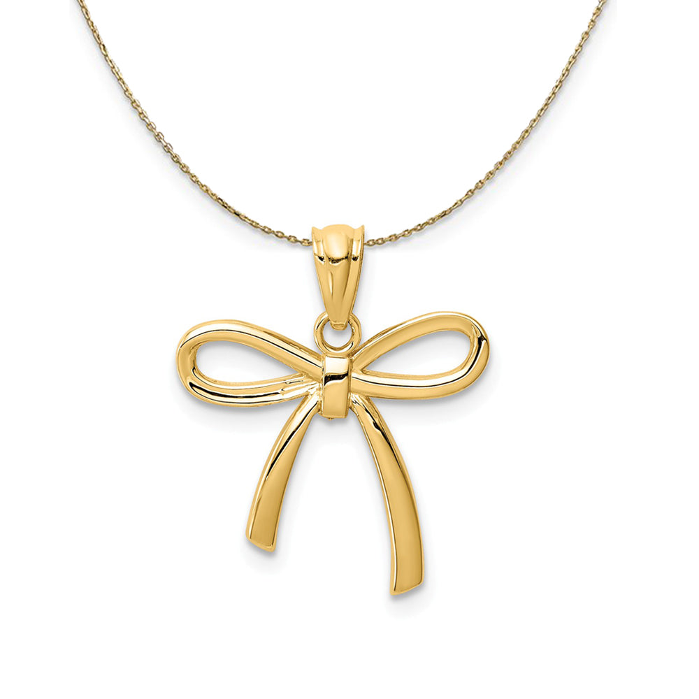 14K Yellow Gold Polished Ribbon Bow (21mm) Necklace, Item N24220 by The Black Bow Jewelry Co.