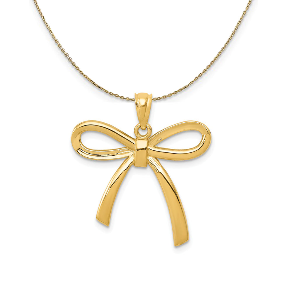 14K Yellow Gold Polished Ribbon Bow (24mm) Necklace, Item N24221 by The Black Bow Jewelry Co.