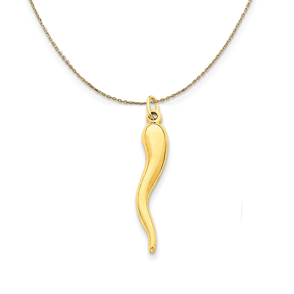 14k Yellow Gold Hollow Italian Horn (30mm) Necklace, Item N24227 by The Black Bow Jewelry Co.