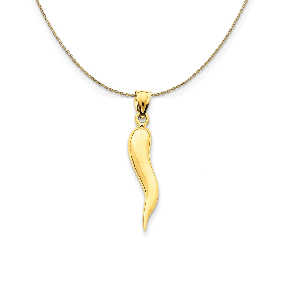 14k Yellow Gold Large Solid Italian Horn (5 x 33mm) Necklace, Item N24230 by The Black Bow Jewelry Co.
