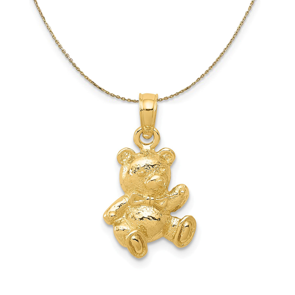 14k Yellow Gold 2D Teddy Bear Pendant, 10 x 18mm Necklace, Item N24232 by The Black Bow Jewelry Co.