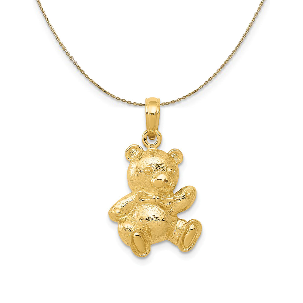 14k Yellow Gold 2D Teddy Bear Pendant, 13 x 22mm Necklace, Item N24233 by The Black Bow Jewelry Co.