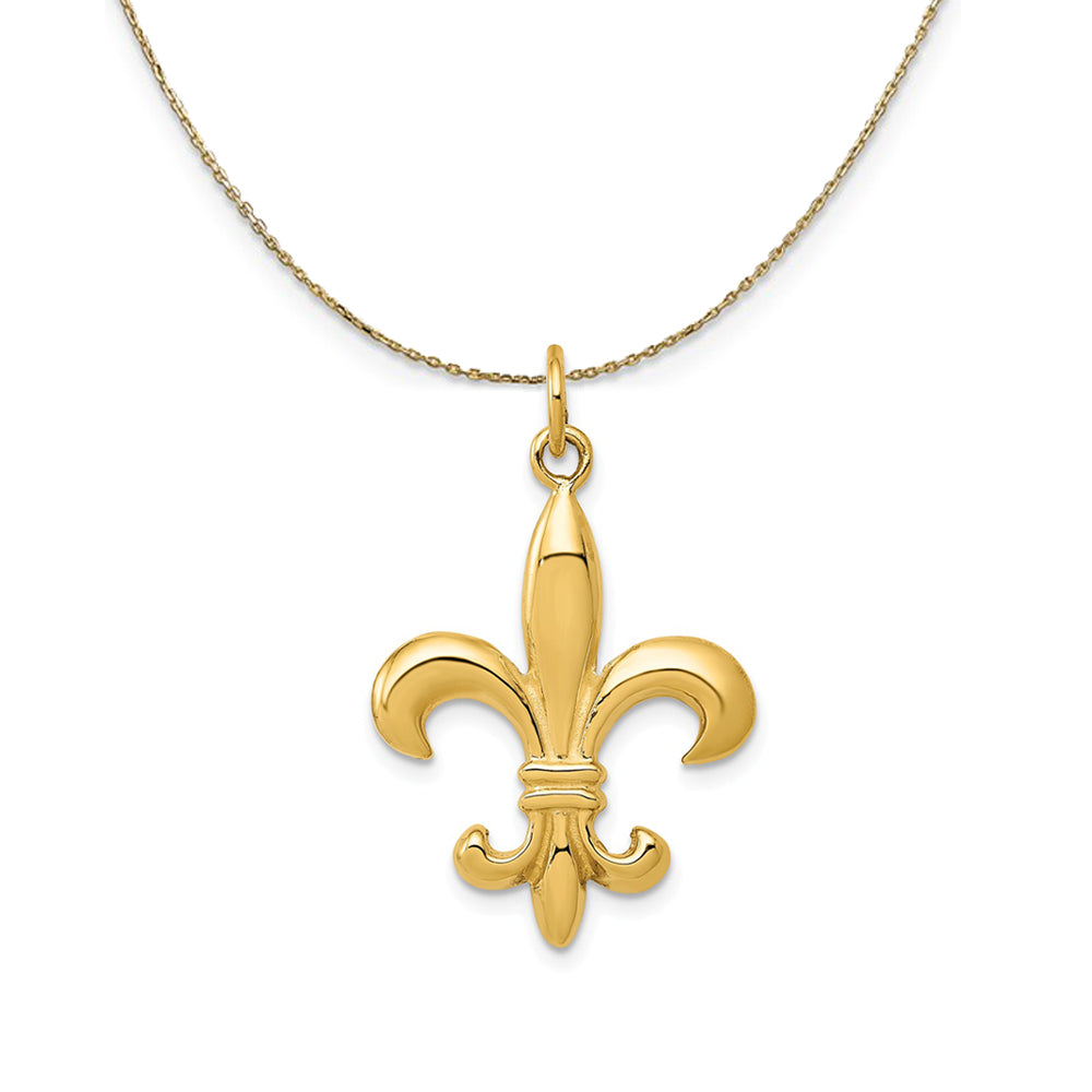 14k Yellow Gold Solid 3D Fleur De Lis Necklace, Item N24246 by The Black Bow Jewelry Co.