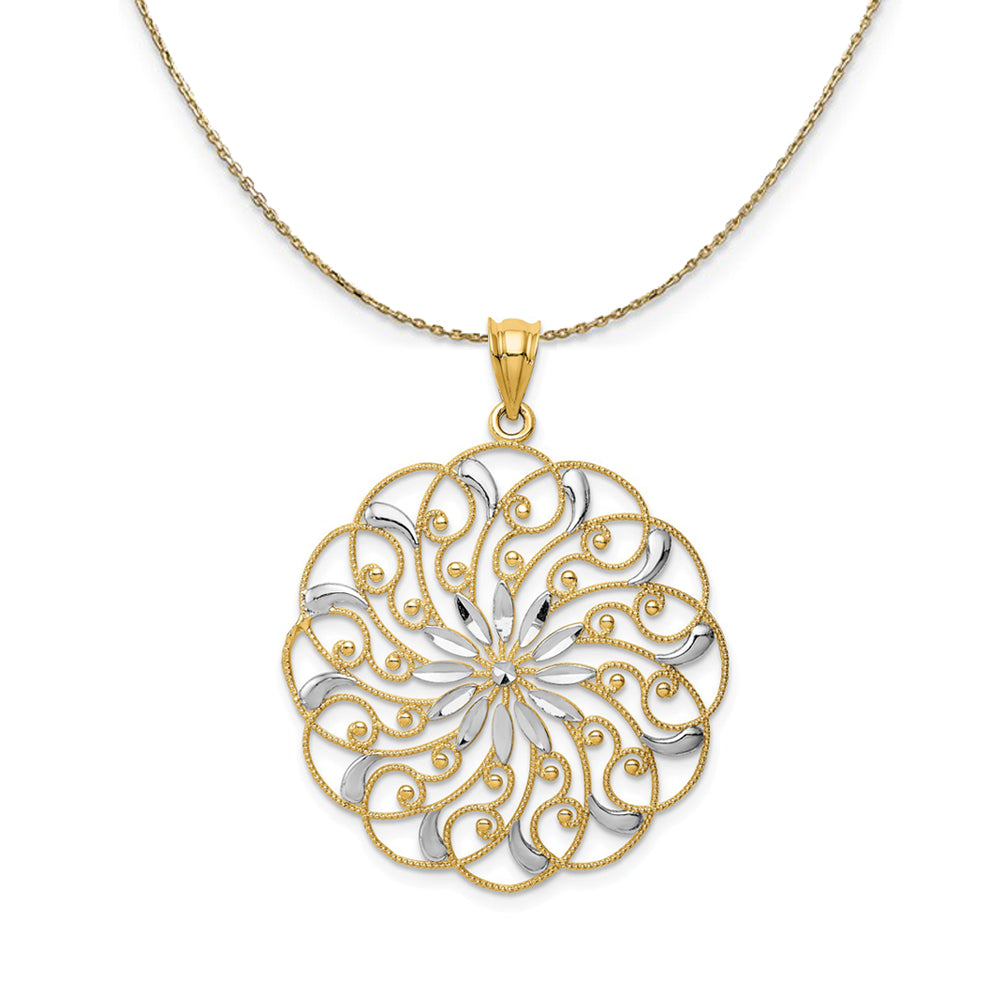 14k Yellow Gold Diamond Cut Floral Swirl (38mm) Necklace, Item N24250 by The Black Bow Jewelry Co.