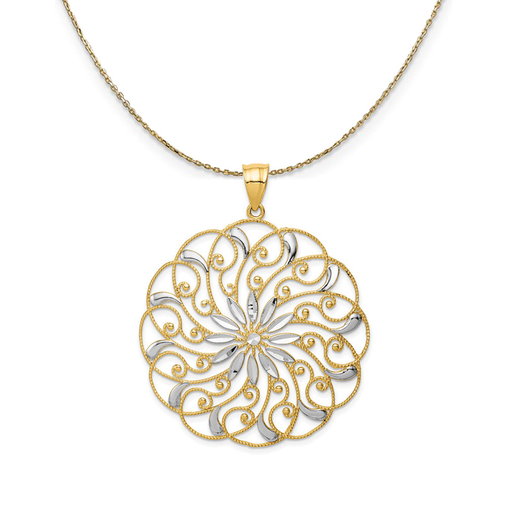 14k Yellow Gold Diamond Cut Floral Swirl (50mm) Necklace, Item N24251 by The Black Bow Jewelry Co.
