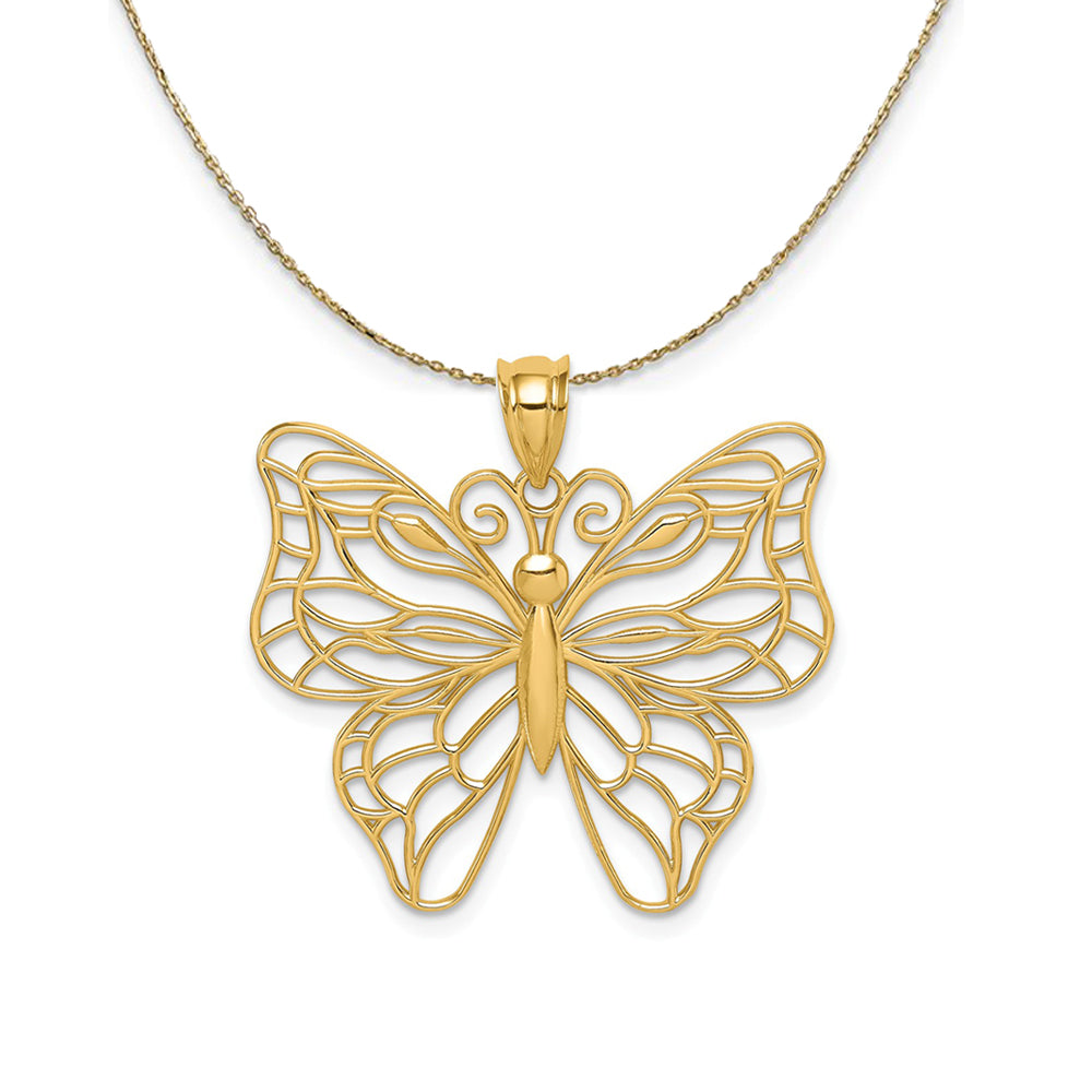 14k Yellow Gold Large Open Butterfly Necklace, Item N24256 by The Black Bow Jewelry Co.