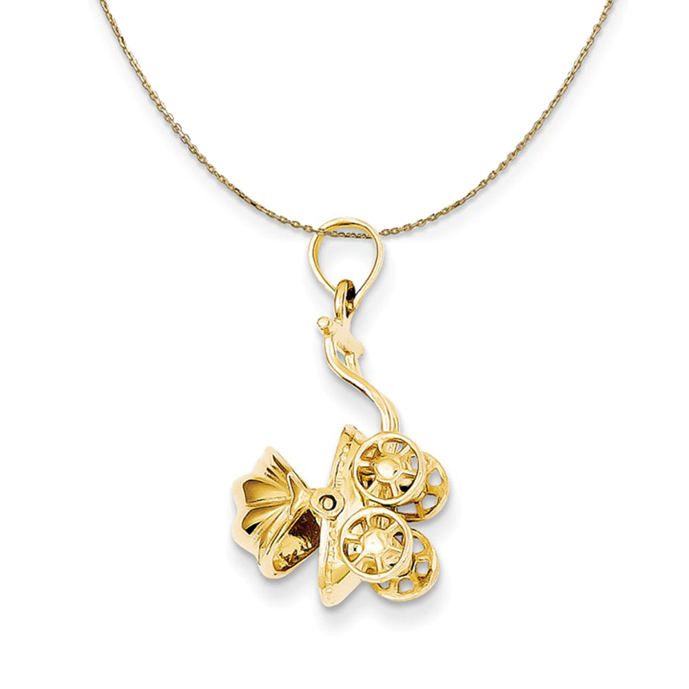 14k Yellow Gold 3D Baby Carriage Pendant, 13 x 23mm Necklace, Item N24277 by The Black Bow Jewelry Co.
