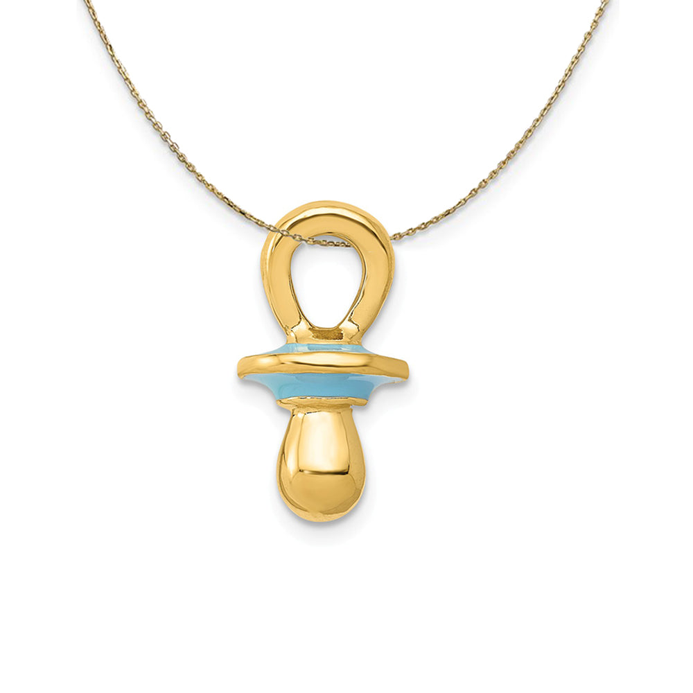 14k Yellow Gold with Blue Enamel 3D Pacifier Necklace, Item N24278 by The Black Bow Jewelry Co.