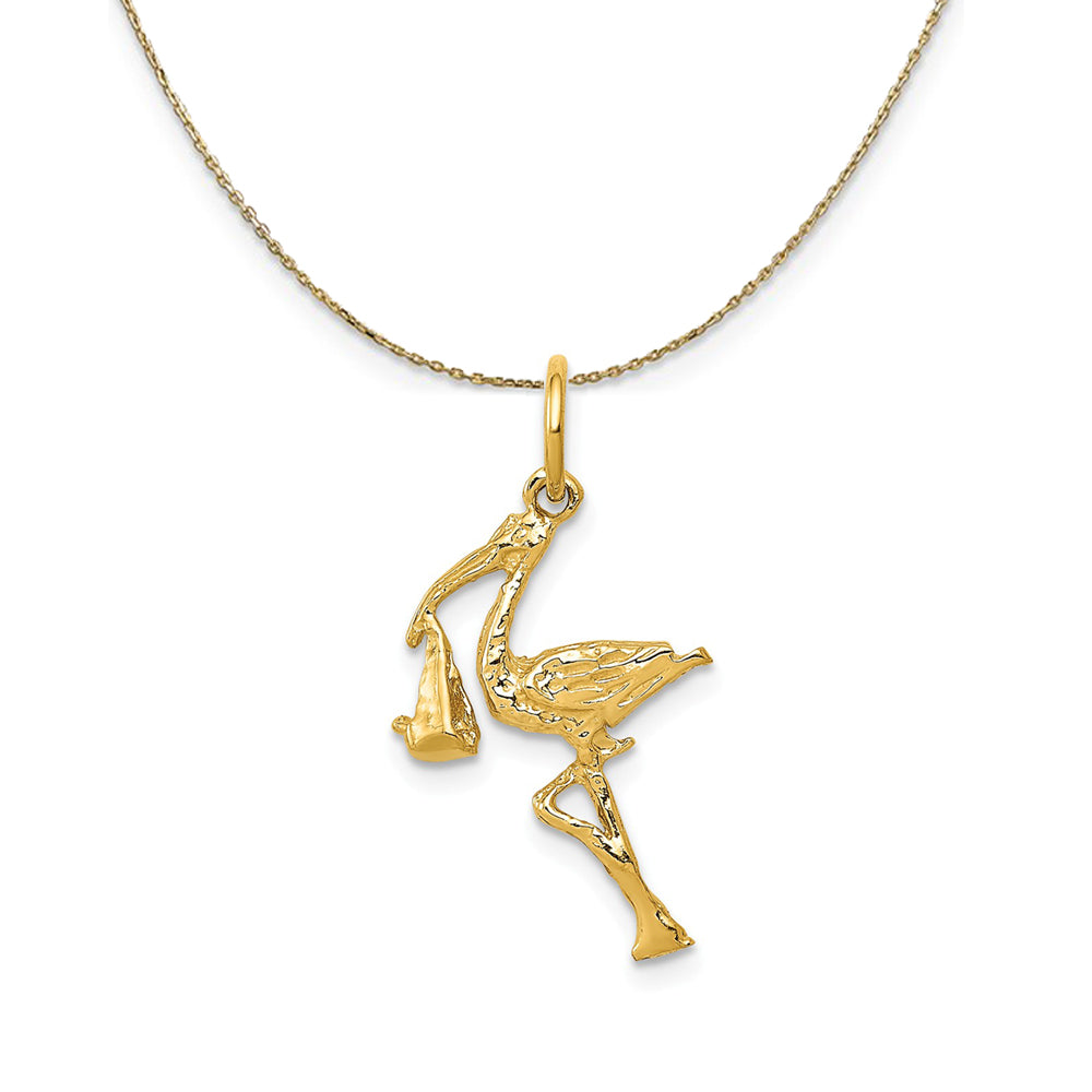 14k Yellow Gold 3D Stork (13 x 23mm) Necklace, Item N24280 by The Black Bow Jewelry Co.