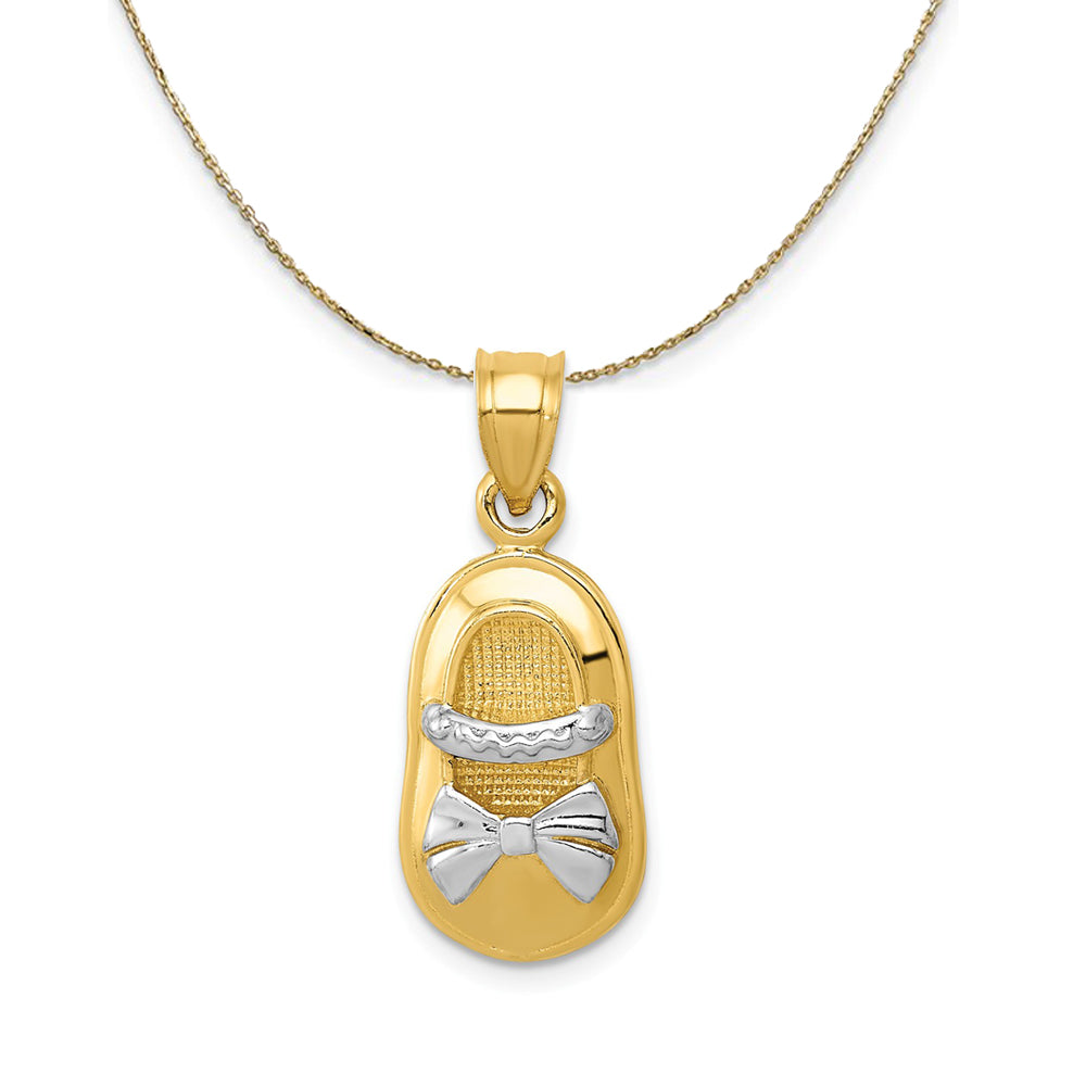 14k Yellow Gold and Rhodium Baby Girl Shoe, 10 x 25mm Necklace, Item N24288 by The Black Bow Jewelry Co.