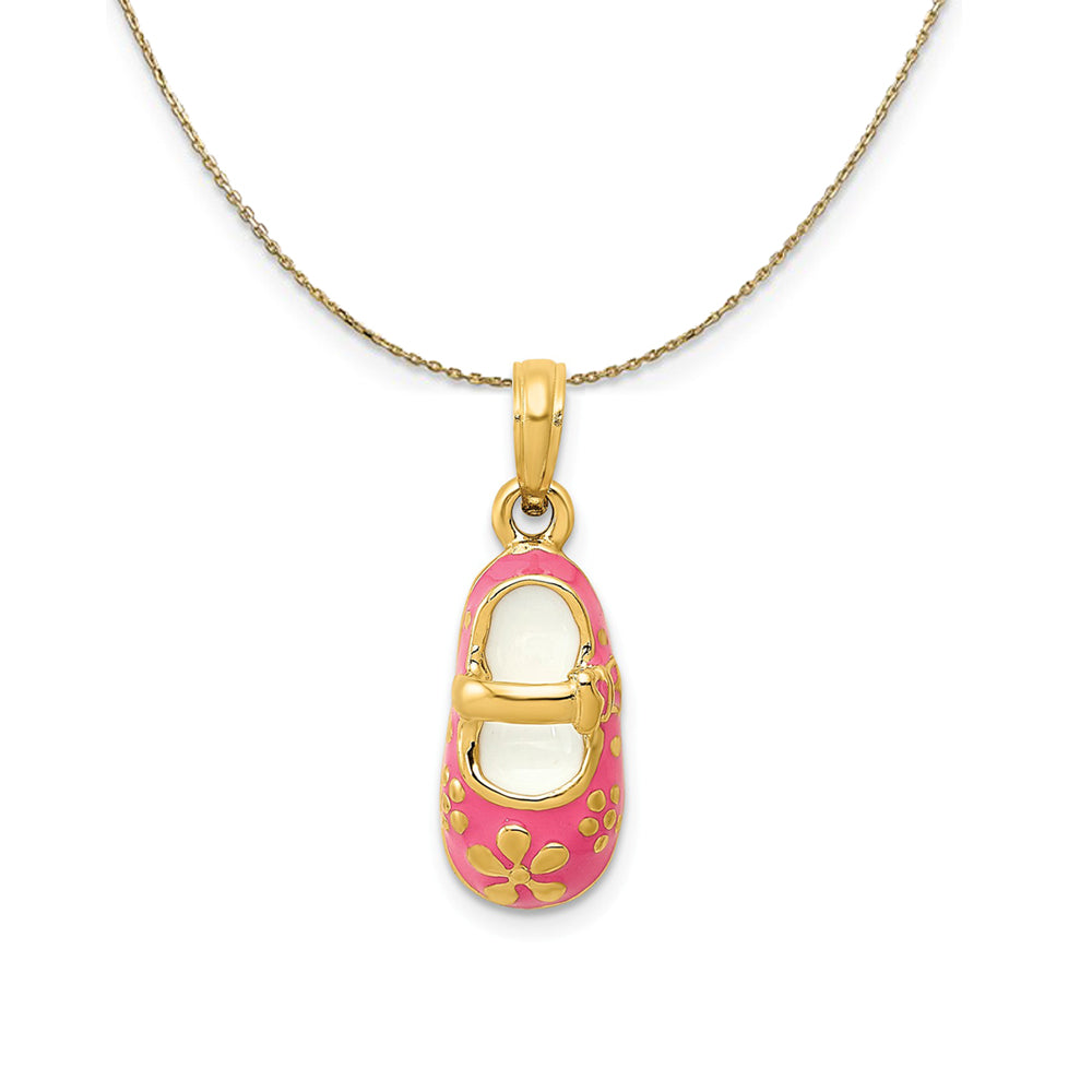 14k Yellow Gold and Enamel Pink Baby Shoe (7 x 22mm) Necklace, Item N24291 by The Black Bow Jewelry Co.