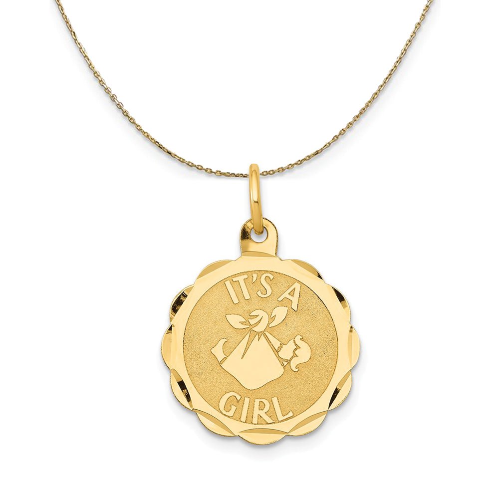 14k Yellow Gold It&#39;s A Girl Disc Necklace, Item N24293 by The Black Bow Jewelry Co.