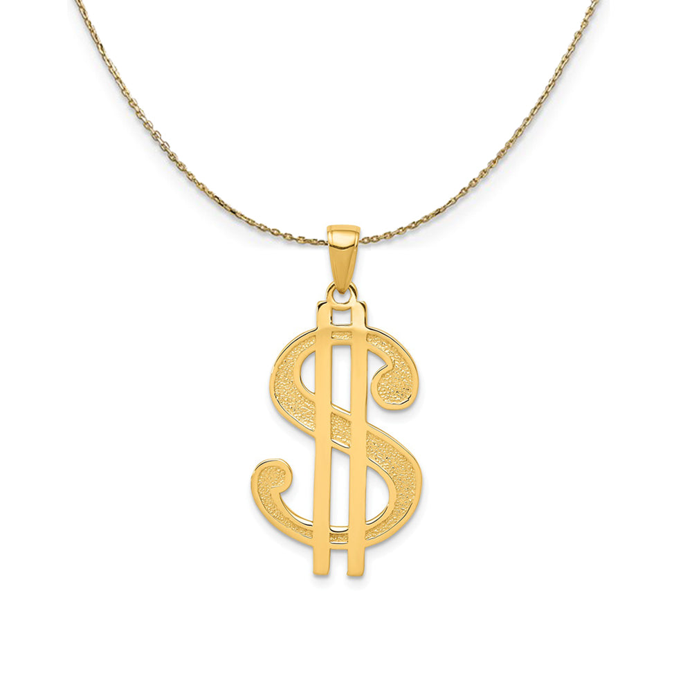 14k Yellow Gold Dollar Sign (17 x 34mm) Necklace, Item N24298 by The Black Bow Jewelry Co.