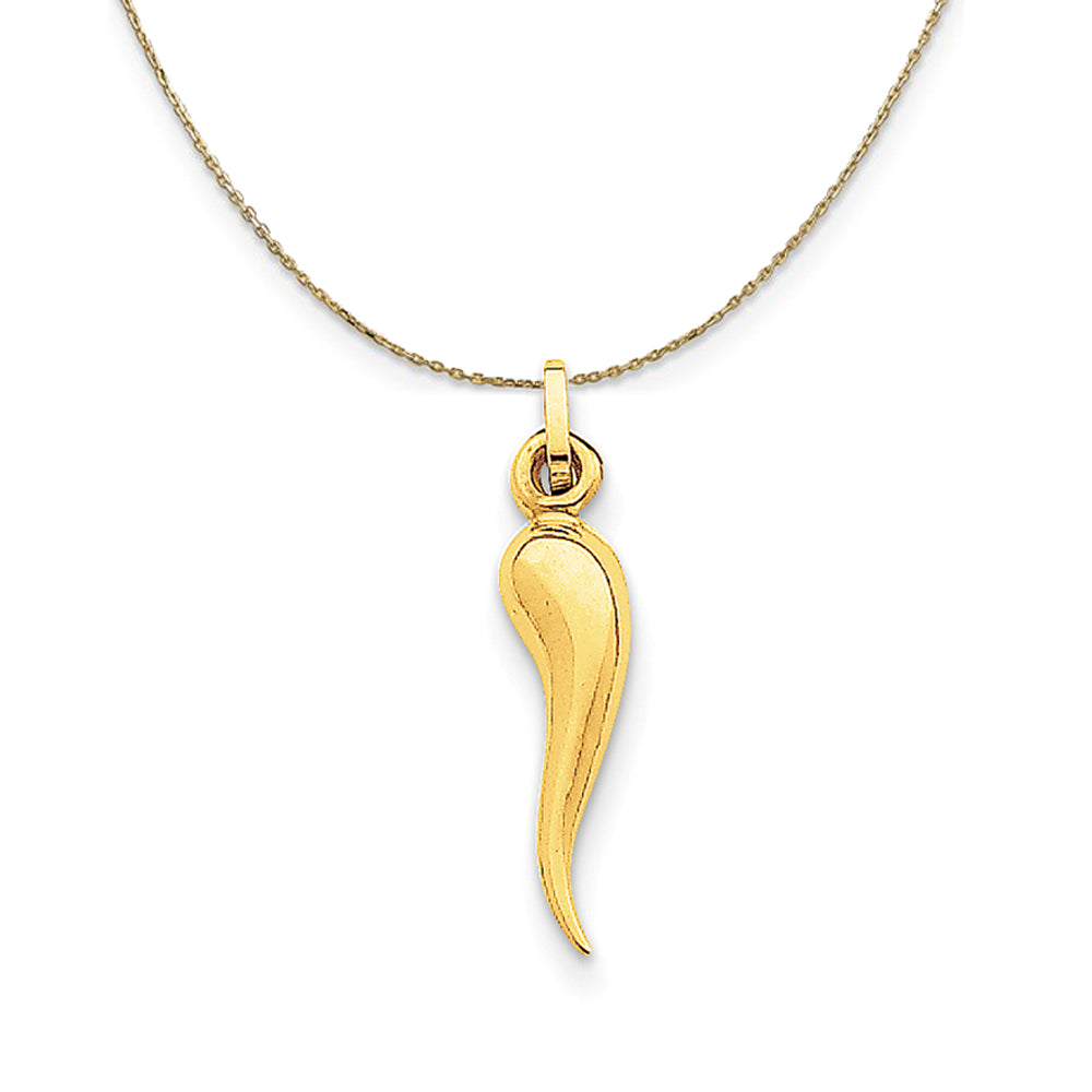 14k Yellow Gold 3D Italian Horn (5 x 25mm) Necklace, Item N24300 by The Black Bow Jewelry Co.