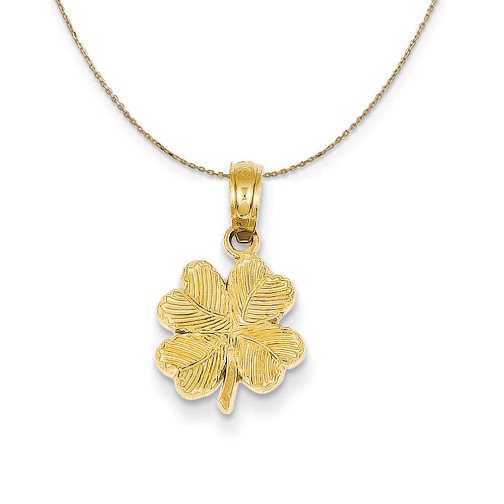 14k Yellow Gold Textured Four Leaf Clover Necklace, Item N24310 by The Black Bow Jewelry Co.