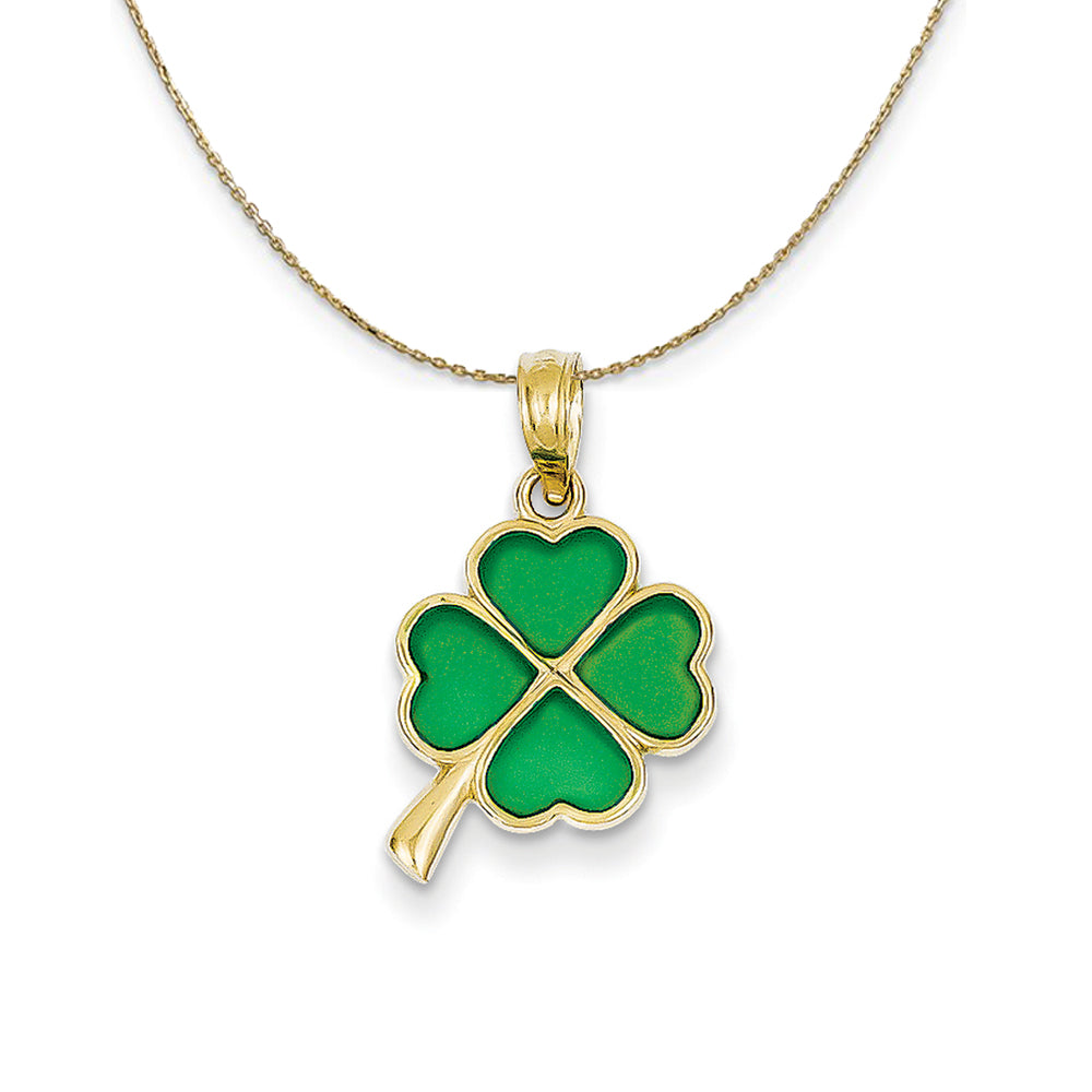14k Yellow Gold & Clear Acrylic Four Leaf Clover Necklace, Item N24313 by The Black Bow Jewelry Co.
