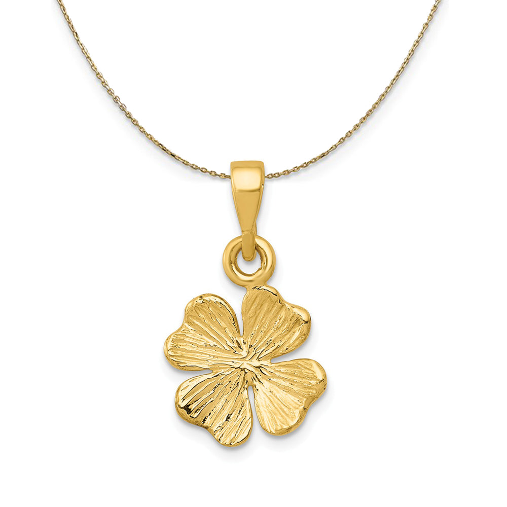 14k Yellow Gold Textured Four Leaf Clover Necklace, Item N24319 by The Black Bow Jewelry Co.