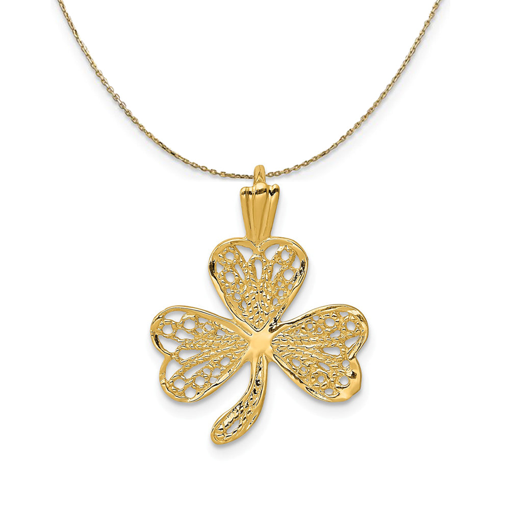 14k Yellow Gold Filigree Shamrock (16mm) Necklace, Item N24320 by The Black Bow Jewelry Co.