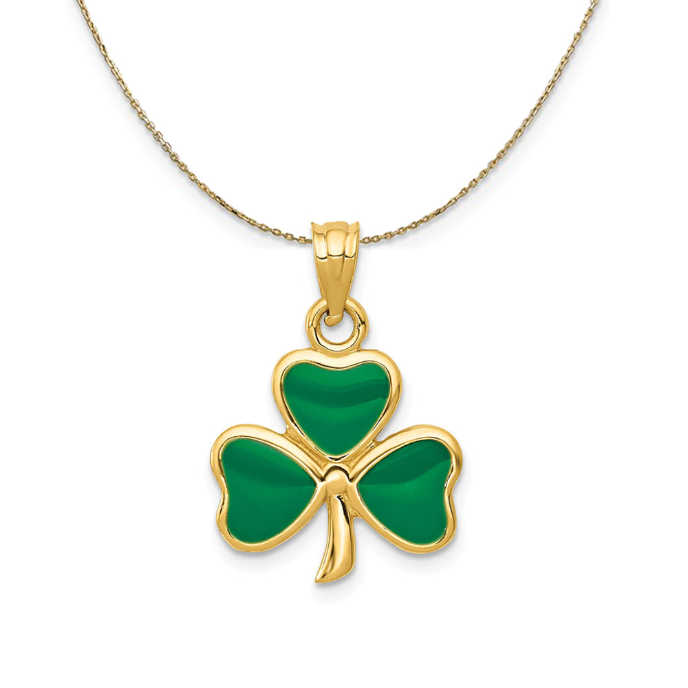 14k Yellow Gold & Green Enameled Three Leaf Clover Necklace, Item N24337 by The Black Bow Jewelry Co.