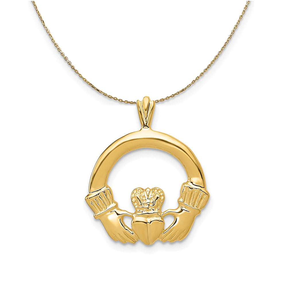 14k Yellow Gold Solid Polished Claddagh Necklace, Item N24340 by The Black Bow Jewelry Co.