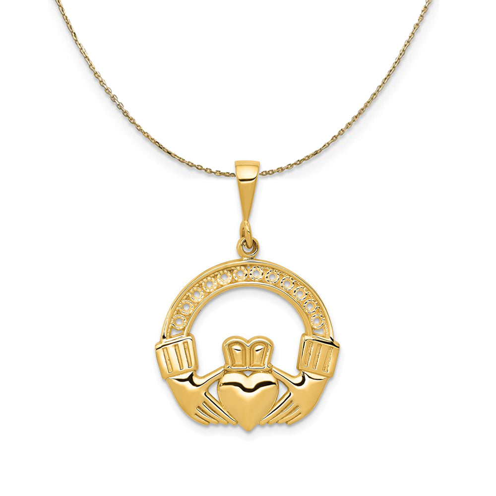 14k Yellow Gold Polished & Satin Claddagh (21mm) Necklace, Item N24341 by The Black Bow Jewelry Co.