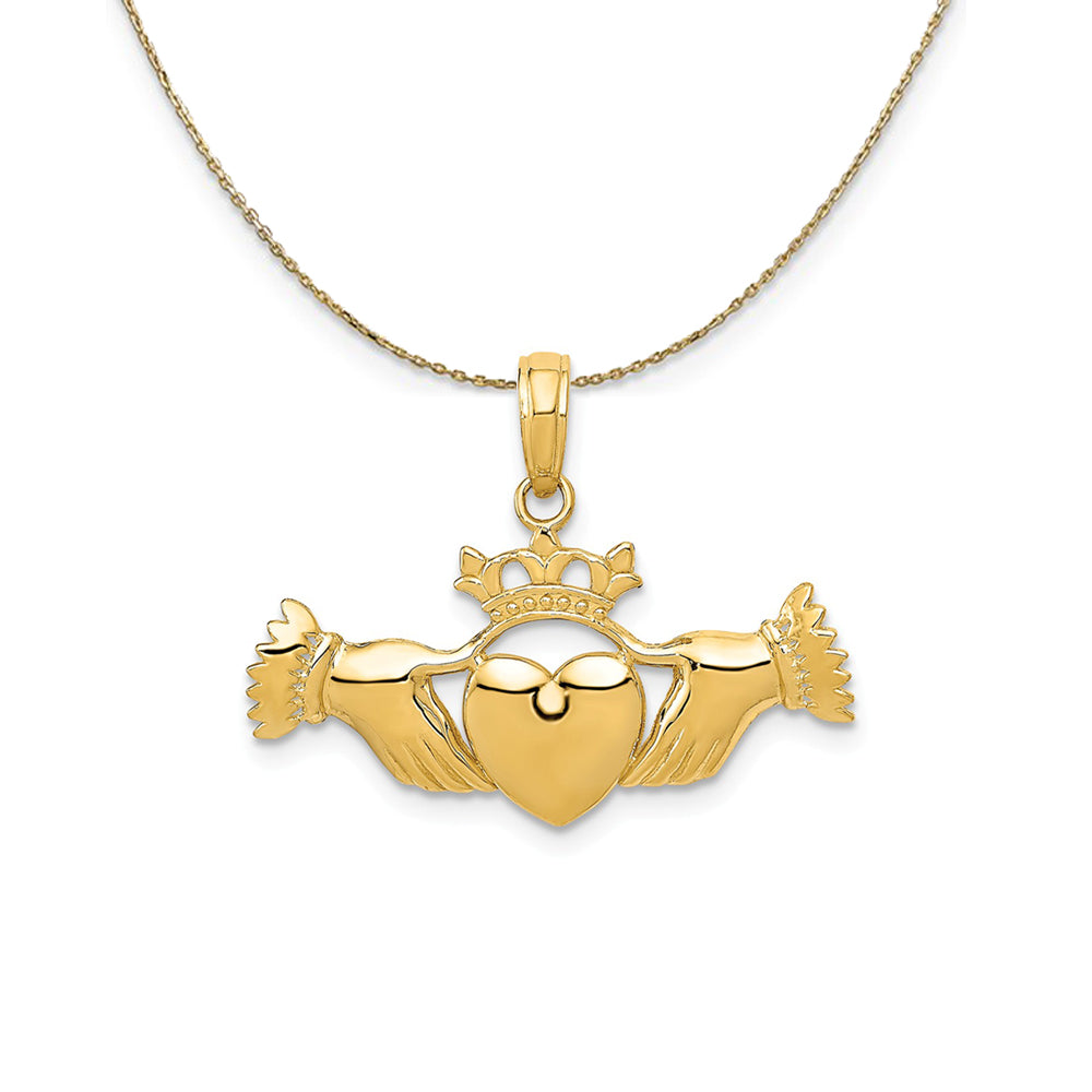 14k Yellow Gold Polished Claddagh (26mm) Necklace, Item N24345 by The Black Bow Jewelry Co.