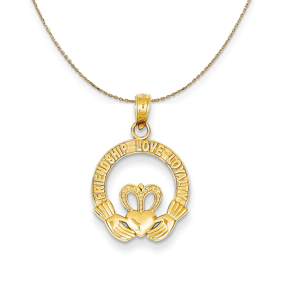 14k Yellow Gold Friendship Love Loyalty Claddagh Necklace, Item N24353 by The Black Bow Jewelry Co.