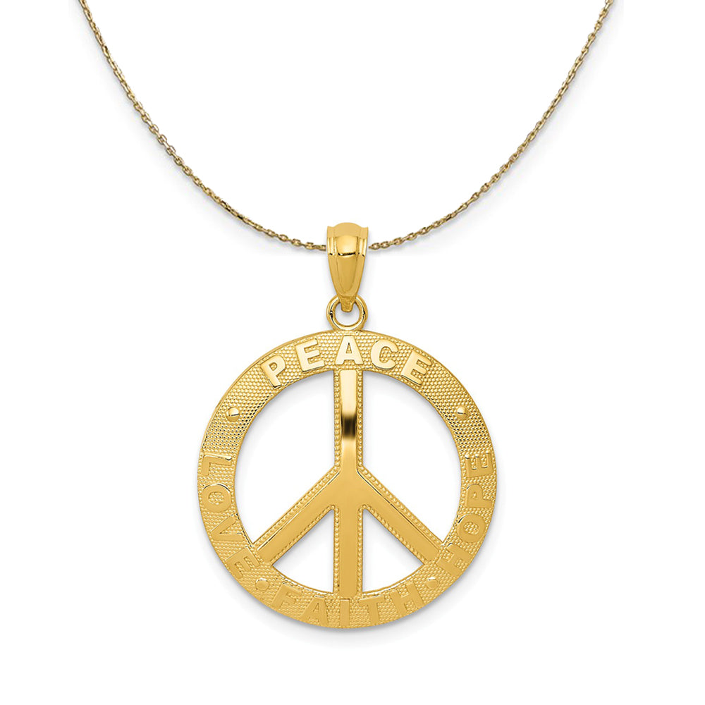 14k Yellow Gold Peace, Hope, Faith, Love, Peace Sign Necklace, Item N24359 by The Black Bow Jewelry Co.