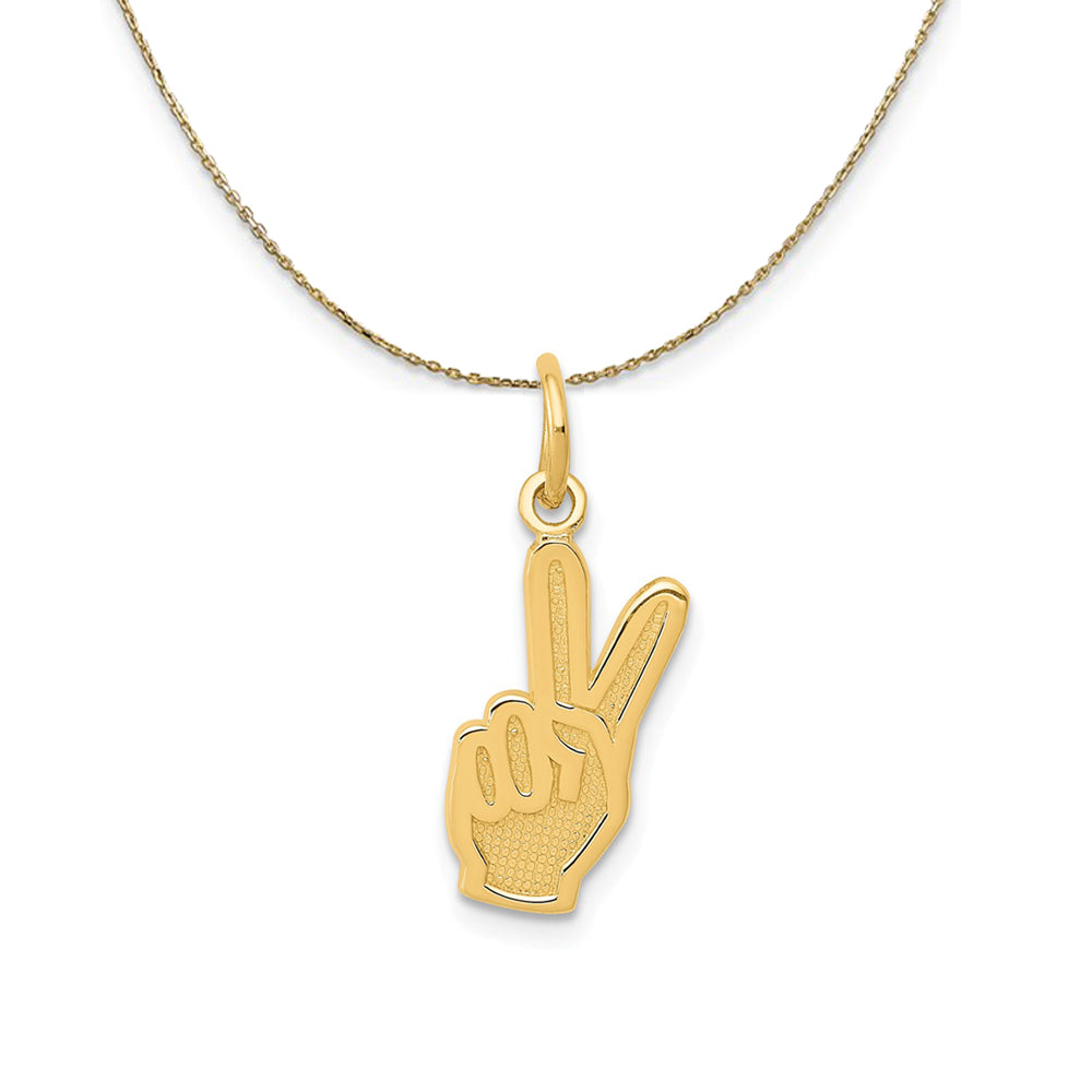 14k Yellow Gold Small Hand Peace Sign Necklace, Item N24361 by The Black Bow Jewelry Co.