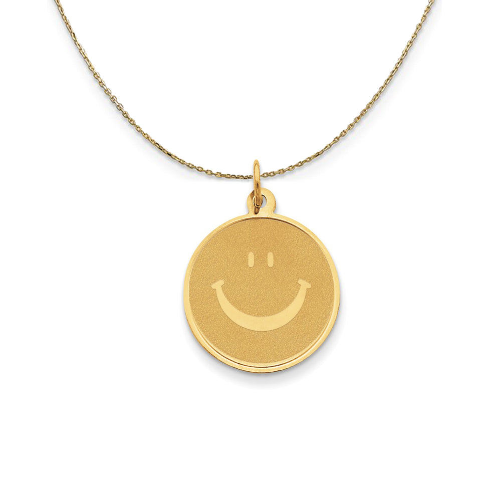 14k Yellow Gold Polished & Textured Smiley Face Necklace, Item N24368 by The Black Bow Jewelry Co.