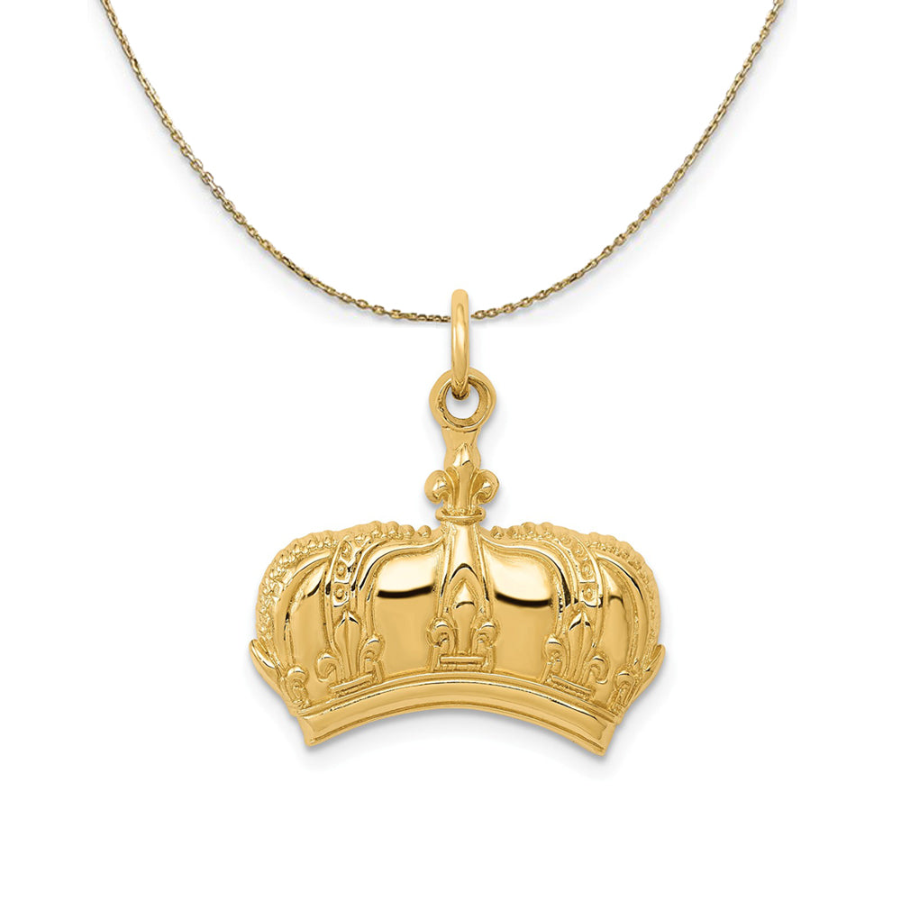 14k Yellow Gold Fleur De Lis Crown Necklace, Item N24372 by The Black Bow Jewelry Co.