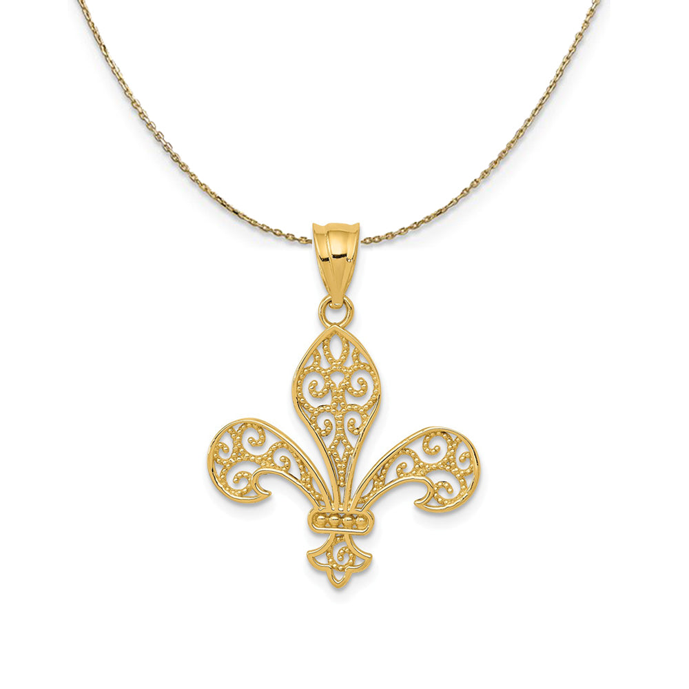 14k Yellow Gold Filigree Fleur De Lis (21mm) Necklace, Item N24380 by The Black Bow Jewelry Co.