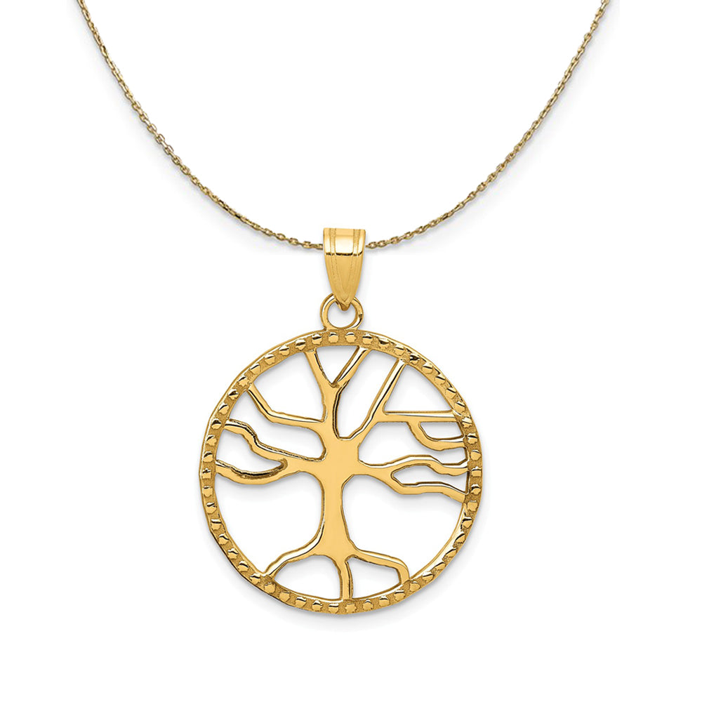 14k Yellow Gold Round Framed Tree of Life Necklace, Item N24385 by The Black Bow Jewelry Co.