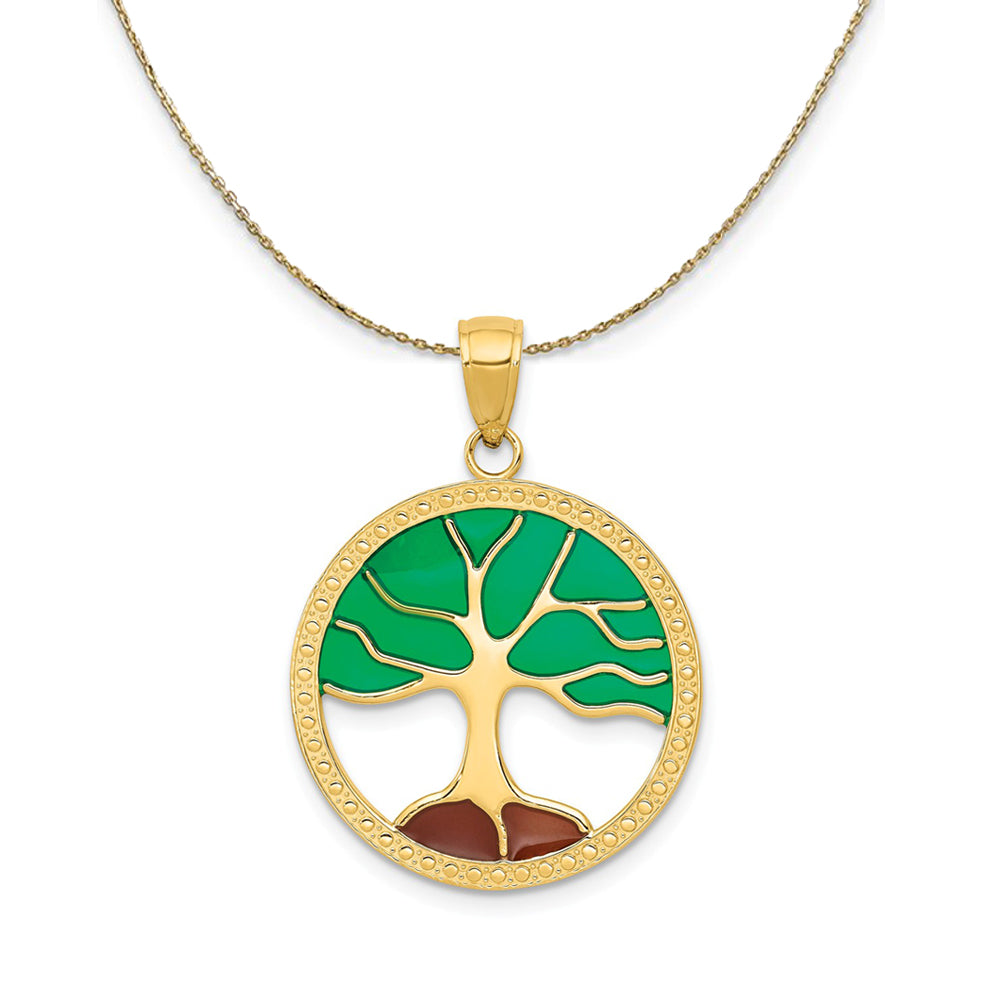 14k Yellow Gold & Enameled Round Tree of Life (21mm) Necklace, Item N24387 by The Black Bow Jewelry Co.
