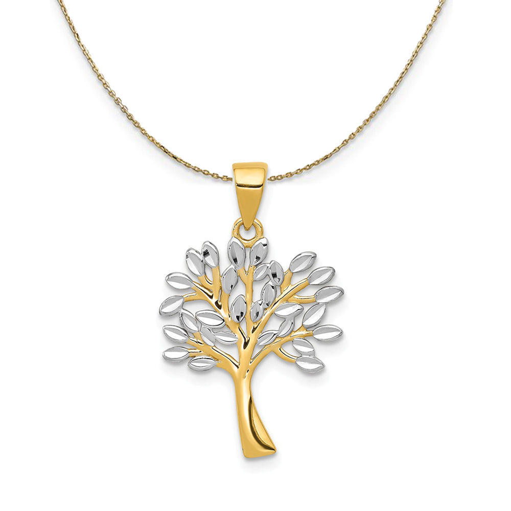 14k Yellow Gold and Rhodium Diamond Cut Tree Necklace, Item N24390 by The Black Bow Jewelry Co.