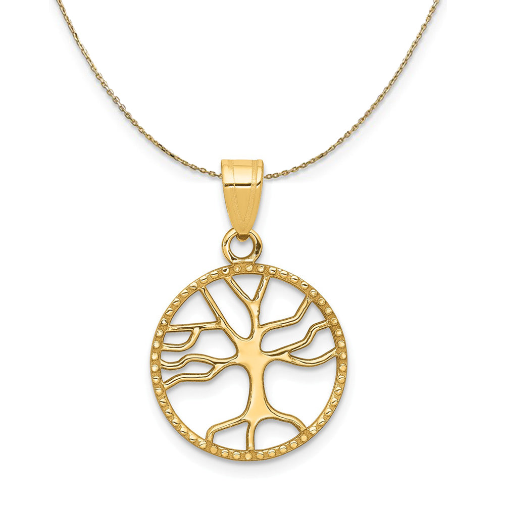 14k Yellow Gold Round Framed Tree of Life Necklace, Item N24392 by The Black Bow Jewelry Co.