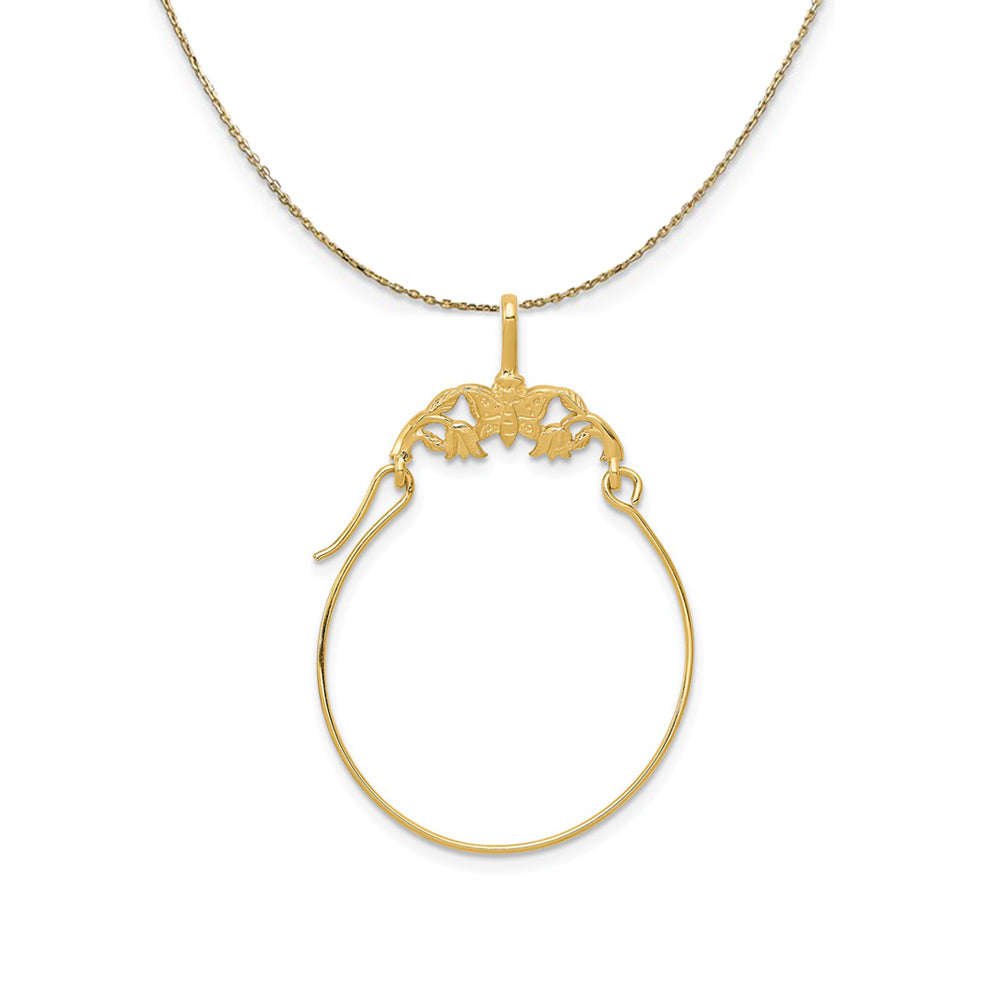 14k Yellow Gold Butterfly & Floral Charm Holder Necklace, Item N24406 by The Black Bow Jewelry Co.