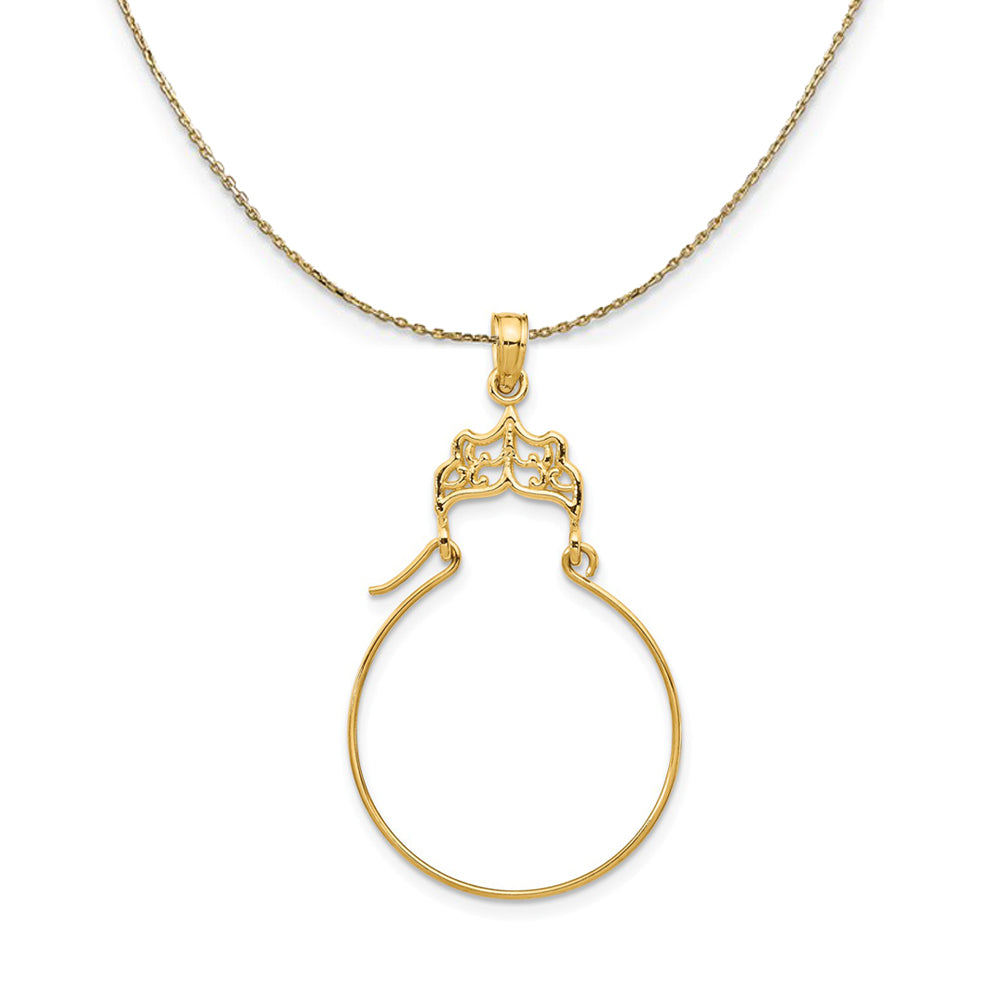 14k Yellow Gold Diamond Cut Filigree Charm Holder Necklace, Item N24411 by The Black Bow Jewelry Co.