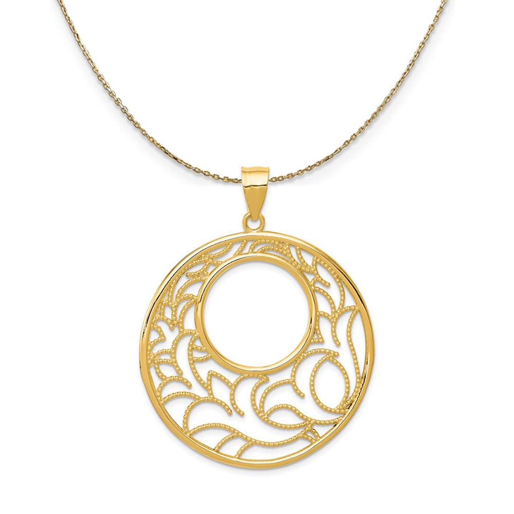 14k Yellow Gold Filigree Lily Circle (39mm) Necklace, Item N24414 by The Black Bow Jewelry Co.