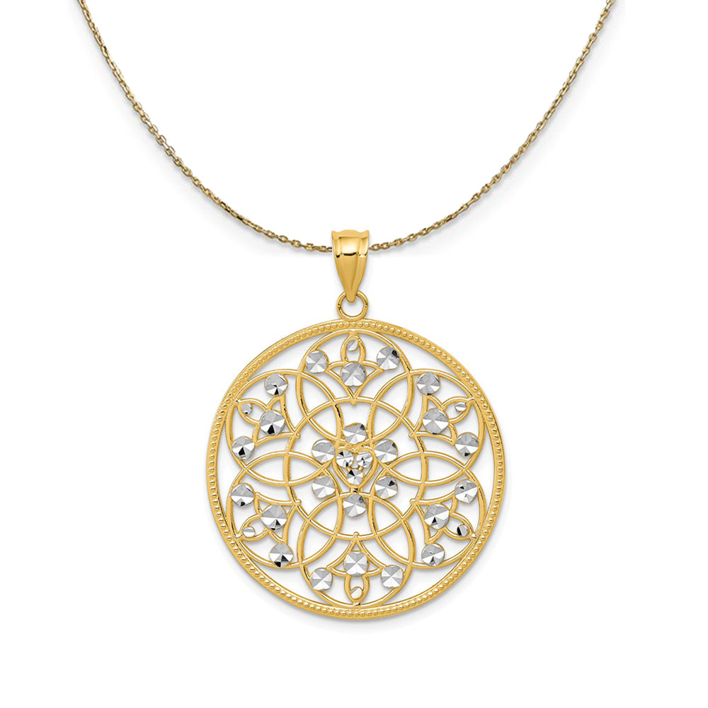 14k Yellow Gold & Rhodium Round Filigree Necklace, Item N24420 by The Black Bow Jewelry Co.