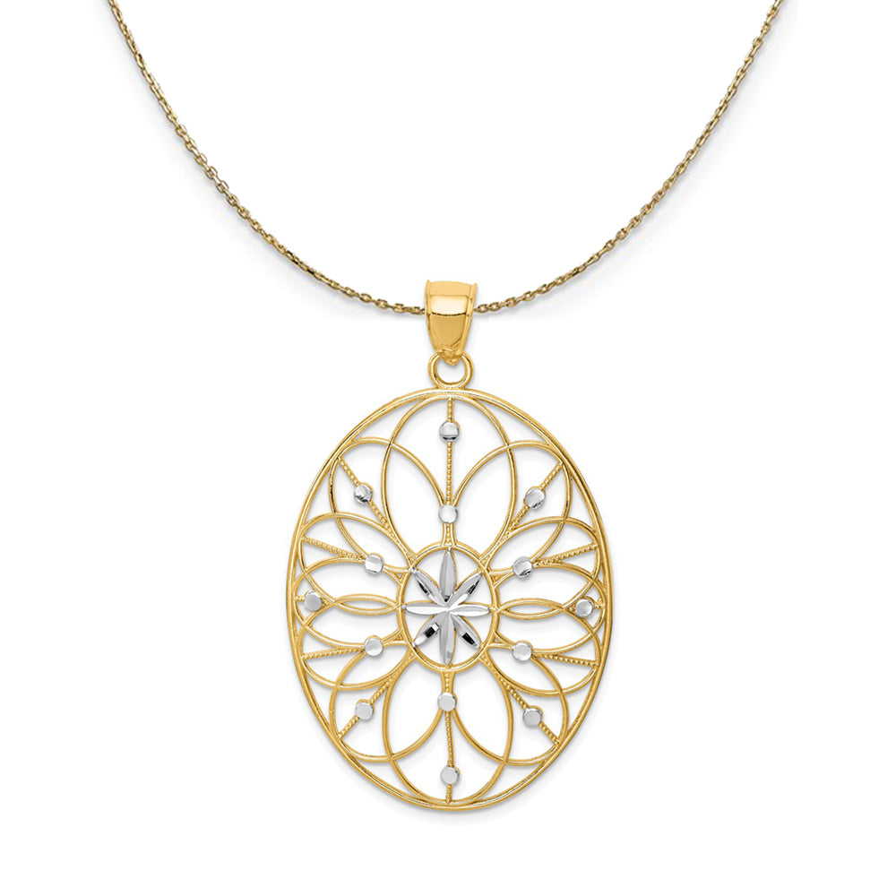 14k Yellow Gold & Rhodium Oval Filigree Necklace, Item N24421 by The Black Bow Jewelry Co.