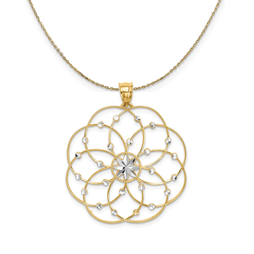 14k Yellow Gold & Rhodium Spiral Circle Necklace, Item N24423 by The Black Bow Jewelry Co.