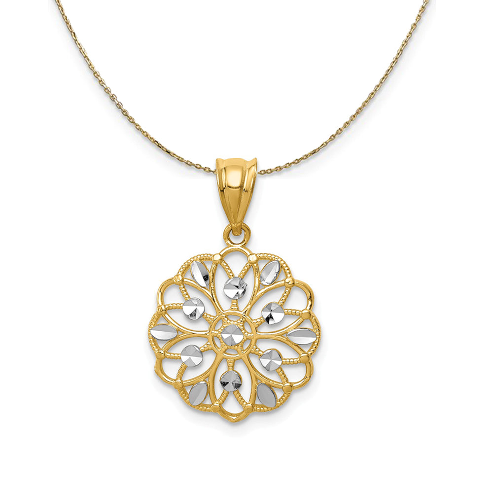 14k Yellow Gold and Rhodium Scalloped Filigree Necklace, Item N24428 by The Black Bow Jewelry Co.